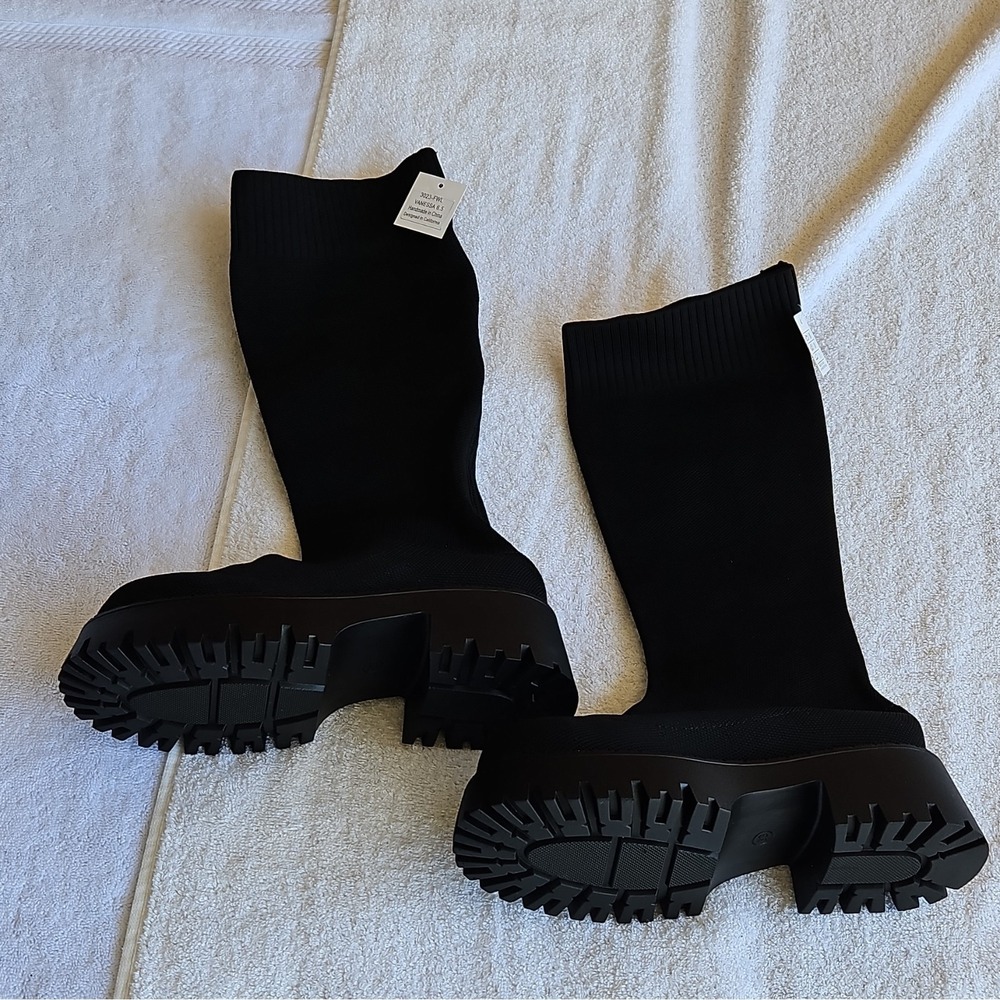 J. Adams Shoes Vanessa Black Knit Knee High Boot Pull On Round Toe Women 6.5